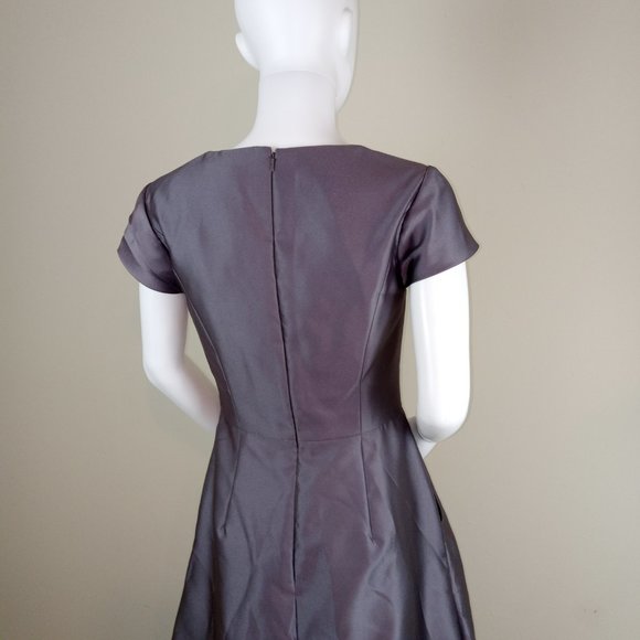 Alfred Sung Women's Cap Sleeve Gown Dress Size 6 Caviar Gray Sateen Twill D779 - Picture 7 of 9